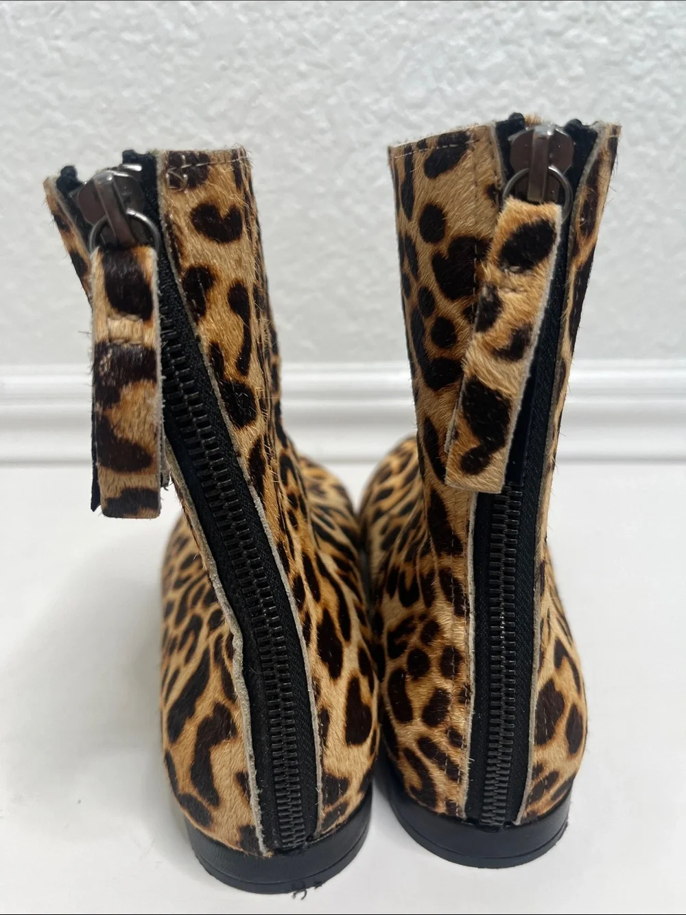All Black Calf Hair Leopard Ankle Boots Sz  37.5